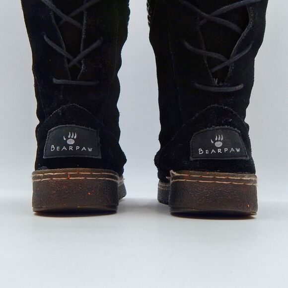 Bearpaw SILVERTHORNE Black Winter Suede Snow Boots Sz 7 Lace Up Insulated - Picture 4 of 14